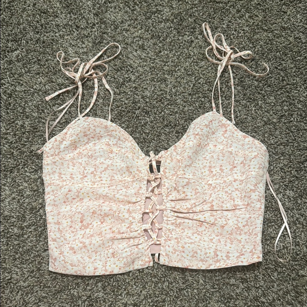 Cotton Candy Cream and Pink Sweetheart Tie Front Tank Top